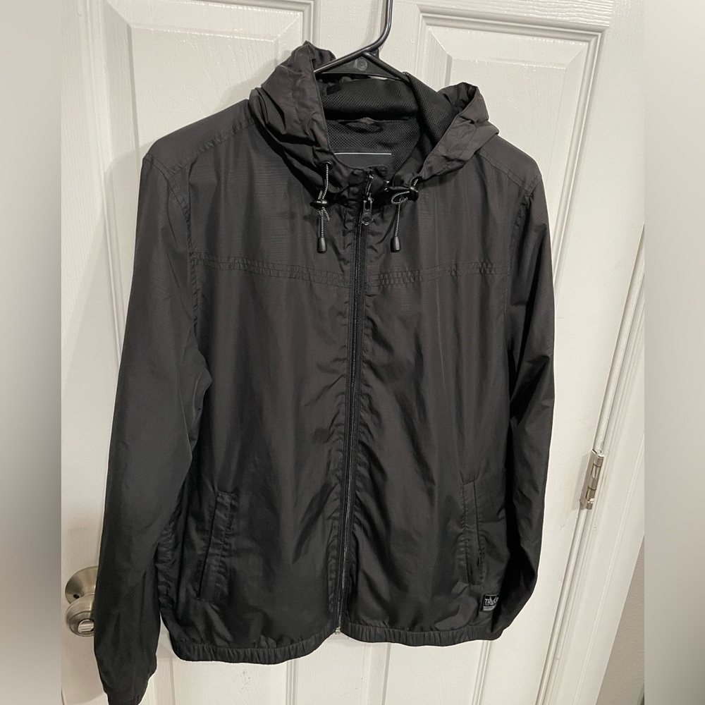 O'Neill Black Hooded Full-Zip Windbreaker Packable Coat Jacket